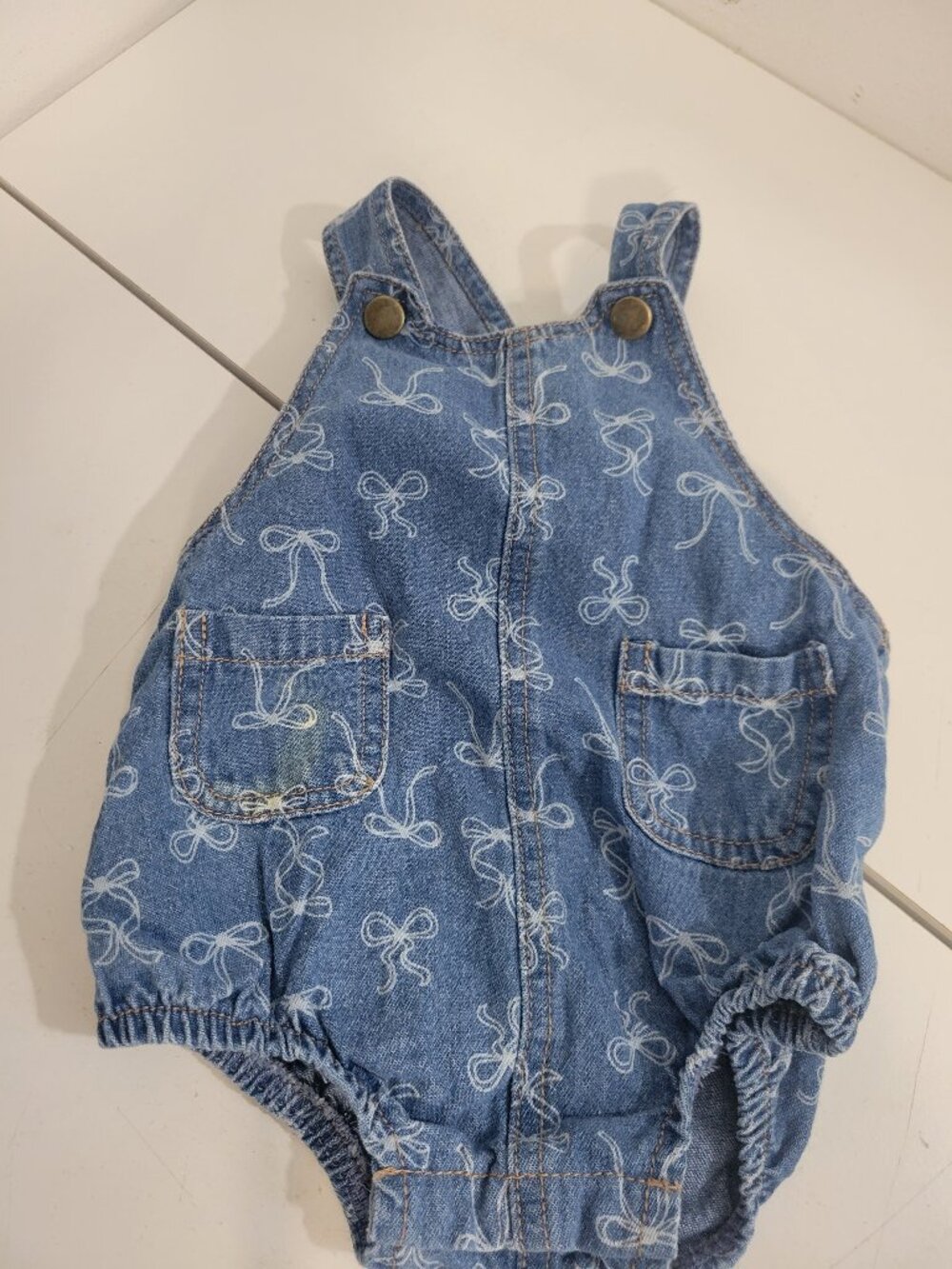 Vintage Baby Romper In denim with White Bows